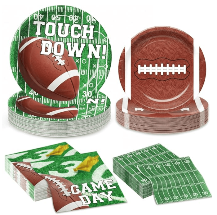 2 196PCS Football Party Decorations Supplies Serves 24, Disposable Football Paper Plates Napkins Cups Banner Tablecloth Tableware Set for Sport Themed Game Bowl Gameday Birthday Party Decorations Favors - Image 1