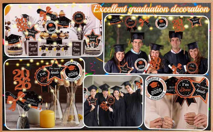 Graduation Decorations for Class of 2026-30pcs Glitter Blue Gold Graduation Table Centerpieces Sticks with LED String Lights for College High School 2026 Graduation Party Favors Supplies - Image 2