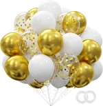 OuMuaMua 60Pcs Pink Gold Confetti Latex Balloons Kit, 12 Inch Pink White Gold Helium Balloons Party Supplies for Confession Proposal Wedding Girl Birthday Baby Shower Party Decoration - Image 3