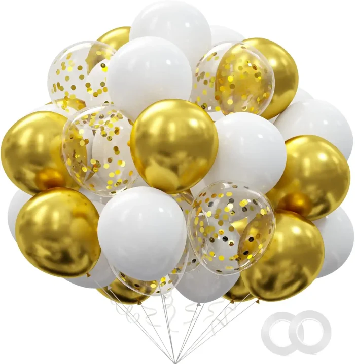 OuMuaMua 60Pcs Pink Gold Confetti Latex Balloons Kit, 12 Inch Pink White Gold Helium Balloons Party Supplies for Confession Proposal Wedding Girl Birthday Baby Shower Party Decoration - Image 3