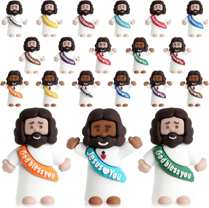 71oCDdhUjxL._AC_SL1500 25pcs Little Jesus Figures, Multicolor Mini Figurines in Bulk, Tiny Baby Jesus Rubber Toys to Hide and Seek for Valentine's Day Gifts, Easter Egg Hunts, Sunday School Supplies, Kids & Adults - Image 1
