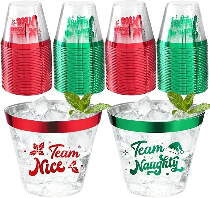 81jGU1yGRpL._AC_SX679_ 60Pcs Christmas Party Decorations Cups - 9Oz Merry Christmas Theme Red Green Disposable Plastic Cups for Xmas Wedding Thanksgiving Birthday Holiday Party Supplies Xmas Party Drinks - Image 1