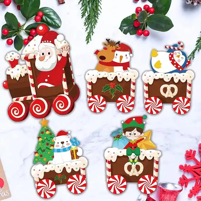 830_副本 Christmas Train Decorations Yard Signs with LED Lights - Christmas Tree Snowman Train Set Lawn Signs with Stakes for Holiday Xmas Lawn Garden Yard Decorations Outdoor, 5 Pack - Image 1