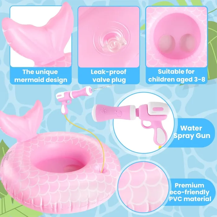 MSHJA-Mermaid Pool Float Toys with Water Gun for Girls Kids 3-5 Years Old, Inflatable Pool Floats for Toddlers Swim Floats Kids Beach Toys - Image 3