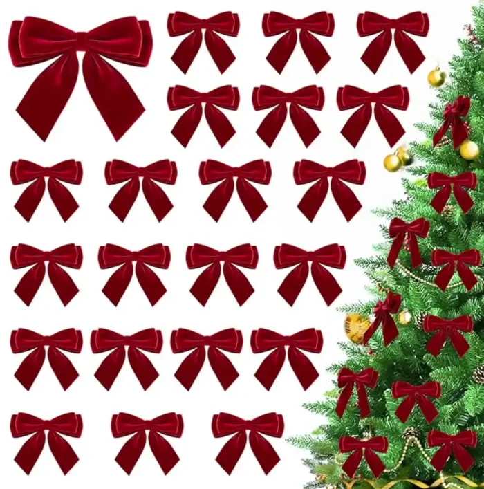 11_副本 24Pcs Velvet Bows for Christmas Tree, Small Red Bows Christmas Decorations with Twist Tie, Bulk Red Velvet Ornaments for Wreath Garland Gift Wrapping Wedding Champagne Parties Decor, 3.5*3.5 in - Image 1