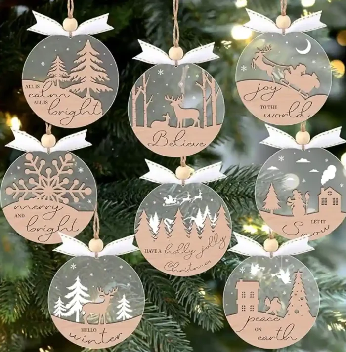 1_副本 Winter Wonderland Ornaments for Christmas Tree - 6 Pack Christmas Wooden Ornaments for Winter Xmas Holiday Tree Decorations - Image 1