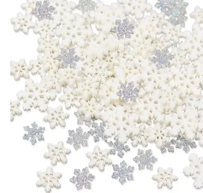1_副本 100Pcs Mini Snowflake Ornament Christmas Decorations- Glitter Resin White and Silver Snowflakes Christmas Craft Embellishment for DIY Craft Xmas Tree Winter Party Table Decor (3 Sizes) - Image 1