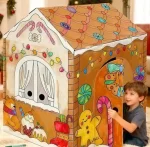 kockuu Gingerbread Cardboard House to Color for Kids Toddlers, Large Gingerbread Cardboard Coloring House Playhouse Christmas Arts & Crafts Activity Indoor Fun, 40" x 32" x 26"