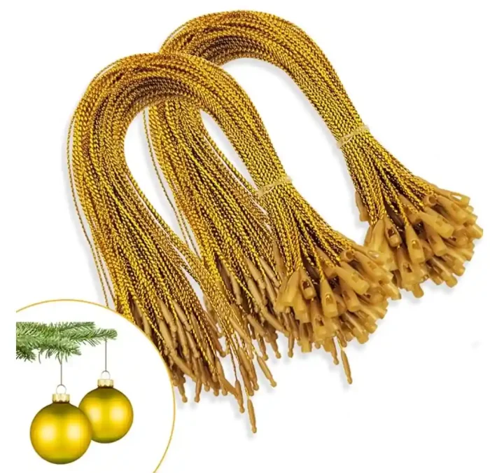 22_副本 200pcs Christmas Ornaments String Hanger Gold Precut Ribbon Hook for Christmas Tree Ornament Decorations with Snap Fastener - Image 1