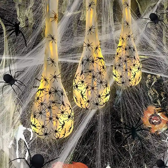 81IW12bwFyL._AC_SX679 3pcs Halloween Hanging Decorations Spider Egg Sacs - 41 Inch Spider Egg Decoration with Led Lights for Yard Lawn Tree Halloween Party Decorations Indoor Outdoor - Image 1