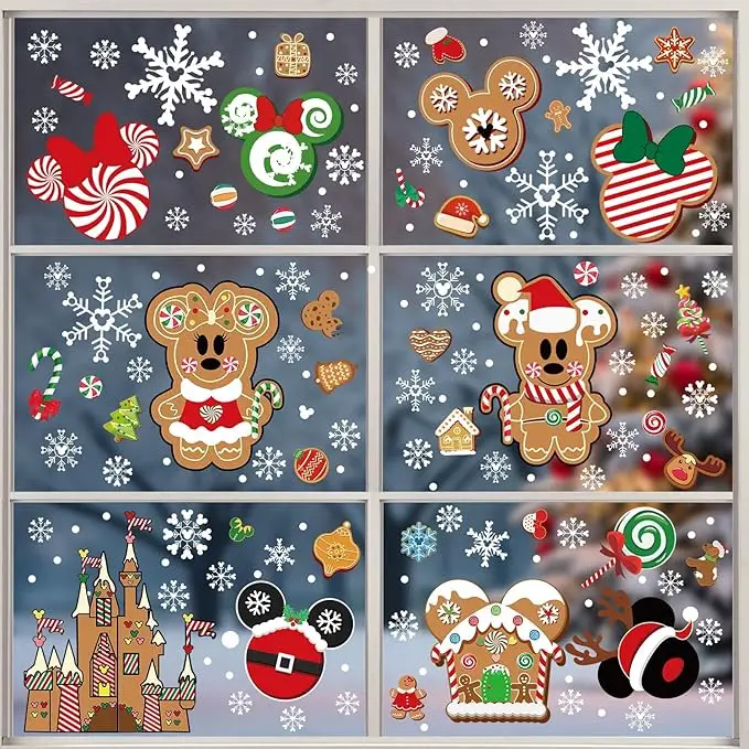 81nYwmhZAcL._AC_SX679 Christmas Gingerbread Window Cling Decorations - 12 Sheets Double-Sided Christmas Gingerbread Sticker for Window Decor, Mouse, Castle, Snowflake Stickers for Indoor Office Home Decor - Image 1