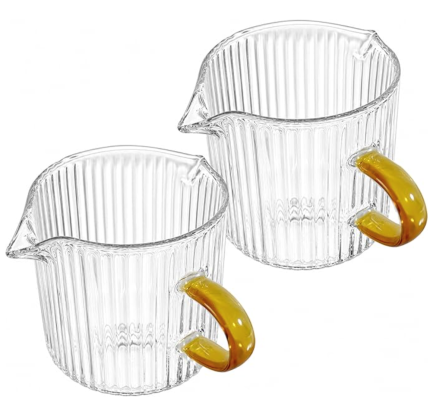 4 OZ Espresso Cups Set of 2, Espresso Shot Glass Cups with Handle, Double Spouts Cup Clear Milk Cup, Essential Machine Accessories for Coffee Bar
