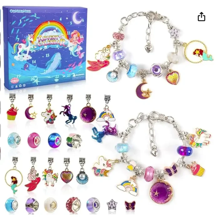 1_副本 Christmas Advent Calendar Bracelets 2025 for Girls 24 Days Xmas Countdown Calendar DIY Jewelry Making Kit Gift 22 Charm Beads 2 Bracelets for Kids Teens Women - Image 1