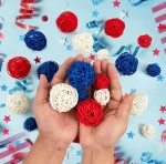 MSHJA-GuassLee 18pcs 4th of July Patriotic Decorative Balls Rattan Decoration - Red Blue White Balls for Independence Day Home Decor Craft Vase Bowl Filler Table Party Supplies Decorations - Image 2