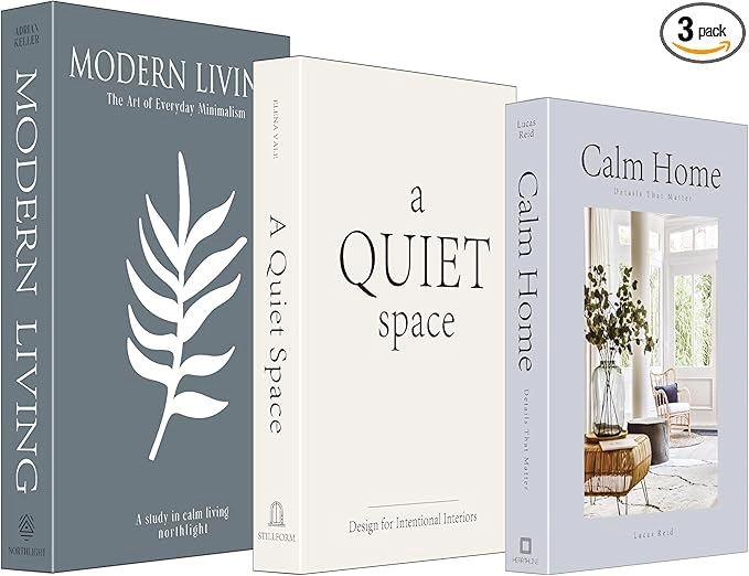 71BxaqIbPKL._AC_SX679_PIbundle-3,TopRight,0,0_SH20 OuMuaMua Aesthetic Decorative Books, Set of 3 Glossy & Linen Cover Fake Books for Coffee Table Bookshelf Decor, Modern Book Storage Boxes for Home Living Room Bedroom Office Decor, Blue and White - Image 1