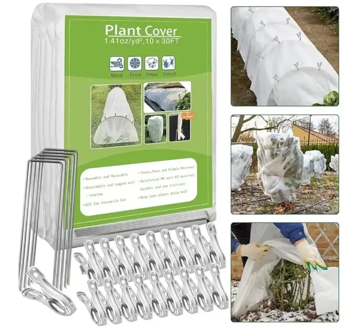 1_副本 Plant Covers Freeze Protection, 10ft x 30ft 1.41oz/yd² White Frost Cloth Plant Blankets with 20 Stainless Steel Clips Floating Row Covers for Outdoor Gardens Vegetables Winter Frost Pests Protection - Image 1