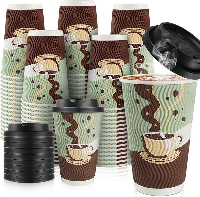 81S-zAD3YiL._AC_SX679 16 oz Disposable Coffee Cups with Lids 48 Pack, Insulated Corrugated Ripple Wall To Go Paper Coffee Cup for Hot Beverage or Cold Drinks, Travel, Home, Office - Image 1